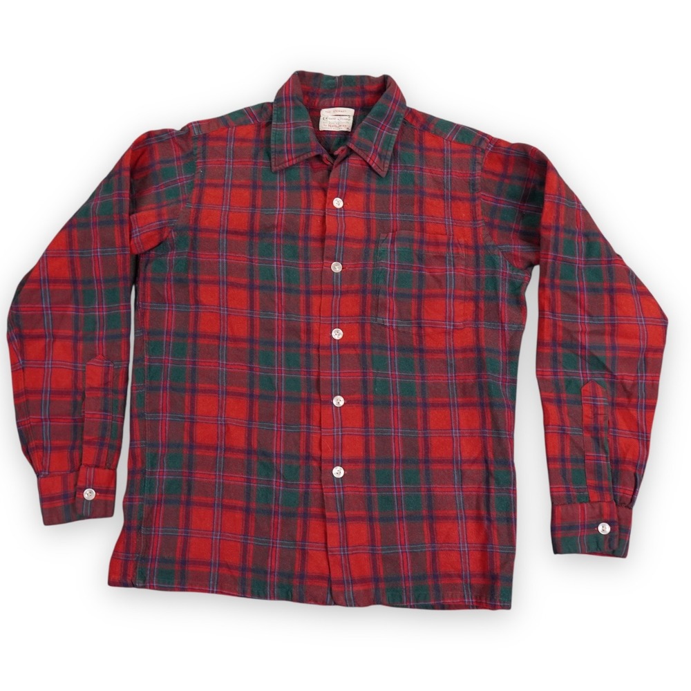 VTG Hathaway Stewart Tartan Flannel Shirt Men M Red Wool Cotton Plaid USA 50 60s
